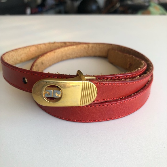Pierre Cardin Accessories - Vintage Pierre Cardin red leather gold buckle skinny belt S
